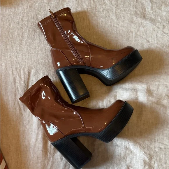 Madden Girl Patent Brown Platform Boots - Picture 6 of 6